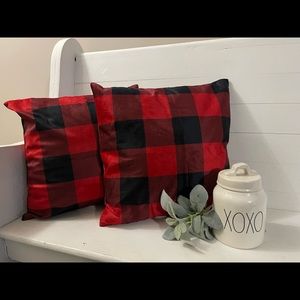 Set of 2 Red Buffalo Plaid Pillows